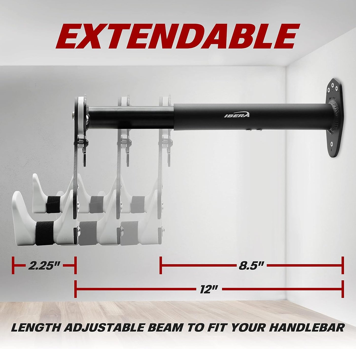 Ibera Bike Wall Mount - Secure Bike Storage up to 18kg with Adjustable Frame Holder & Soft Rubber Cradles - Garage Bike Rack for Road, MTB, Kids, Hybrid Bikes - Easy Installation & Space-Saving Design