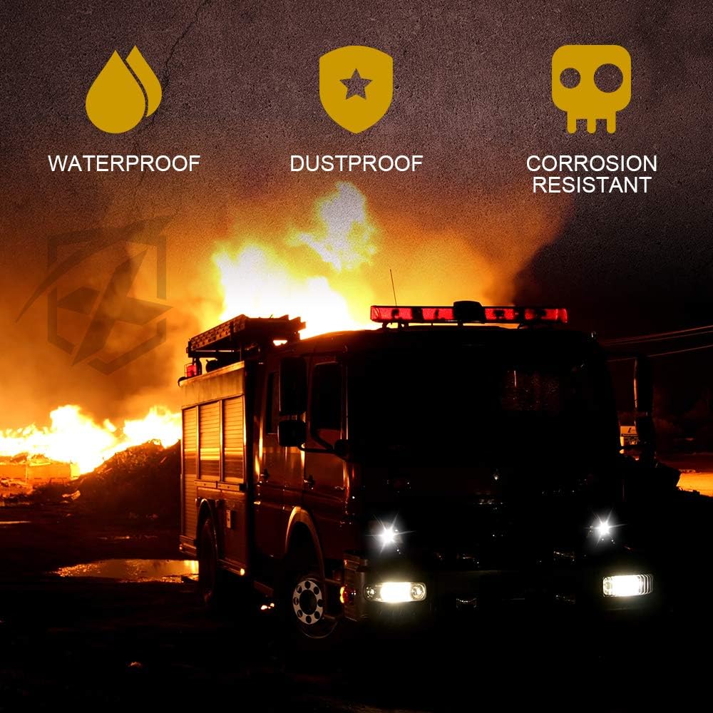 Xprite White LED Hideaway Emergency Strobe Lights Kit, 20 Flashing Modes w/Controller Headlights Taillights Fog Light Mounting, Hazard Warning Caution Light for 12V Vehicles Pickup Trucks Vans 6PCS