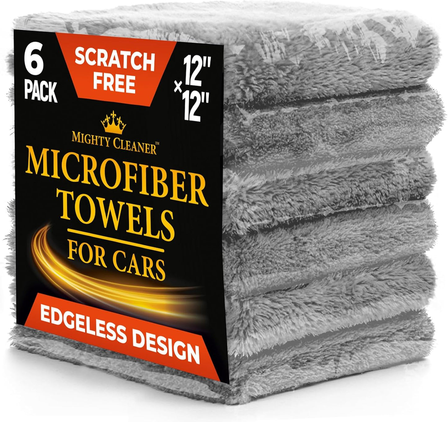 Edgeless Microfiber Towels for Cars – 6pk (12”x12”) - 540 GSM - Super Soft Detailing & Buffing – Scratch-Free & Absorbent Microfiber Cleaning Cloths for Car Polishing