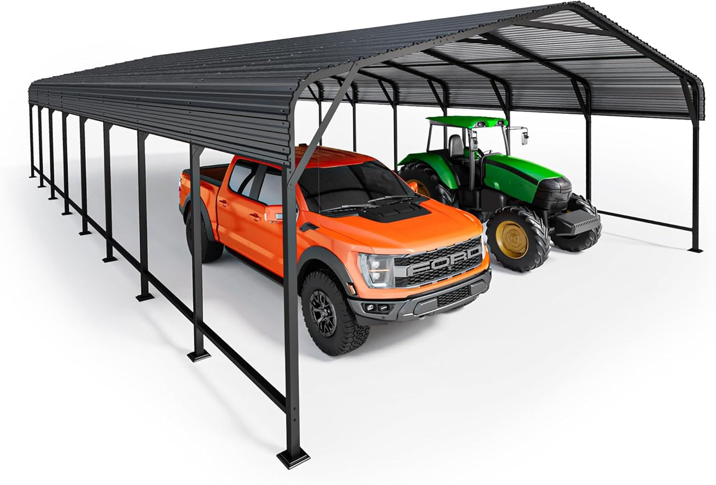20x40 FT Metal Carport, Enhanced Base and Steel Roof for All-Weather Use, Outdoor Heavy Duty Garage Galvanized Car Shelter for Bass Boats, Full-Sized Pickup Trucks, and Tractors