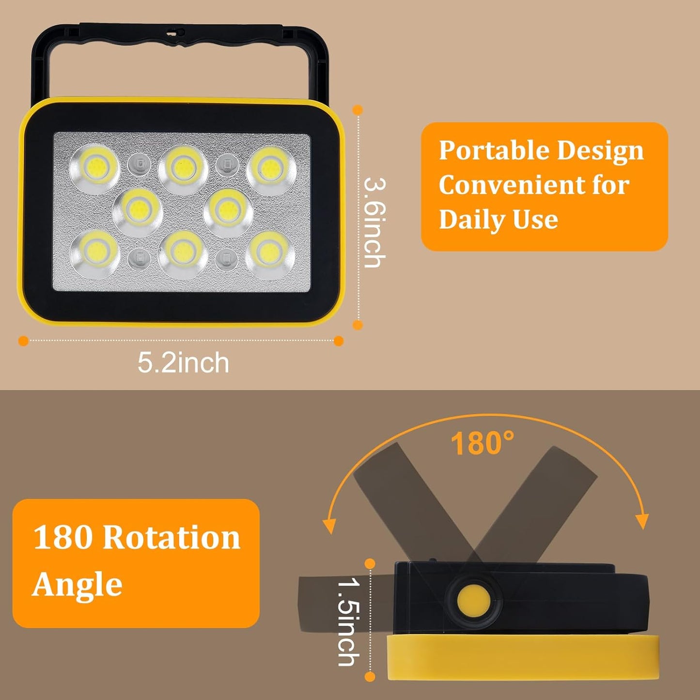 2 PackWork Light Portable COB LED Super Bright Rechargeable Flood Light Working Lamp Stand USB Cordless Battery Powered Worklight Tool for Outdoor Camping