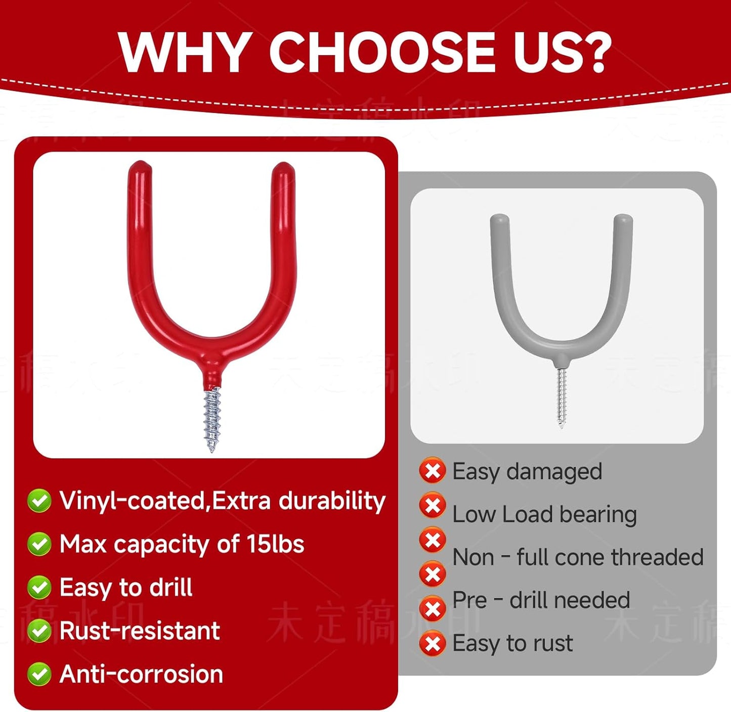 12 Pack Garage Storage System Steel U Hooks with Anti-Slip Coating Home Improvement and Organization Screw in Hooks Easy Wall Mounting Heavy Duty Bike and Ladder (Red, 12 Pack)