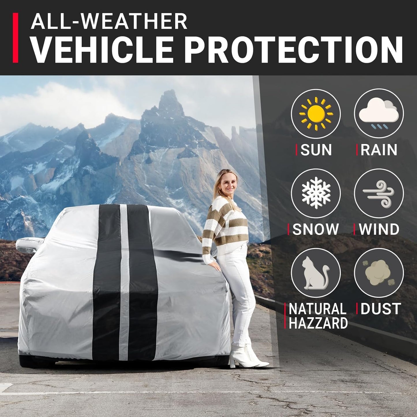 iCarCover Custom Car Cover for Pontiac 6000 2-Door, 4-Door (1982-1991) Waterproof All-Weather Rain Snow UV Sun Protector Full Exterior Indoor Outdoor Car Cover (Stripe - Gray/Black)