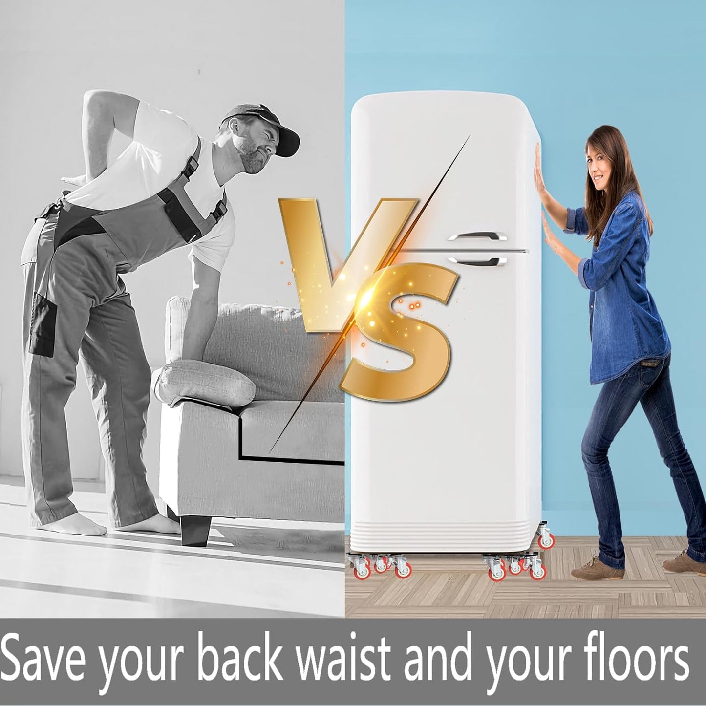 Furniture-Dolly-Furniture-Movers-with-5-Wheels, Furniture Sliders Large Size Carbon Steel Panel Lifter Tool for Moving Heavy Furniture, Furniture Dollies with 2 Brakes, Max Capacity 3335 Ibs