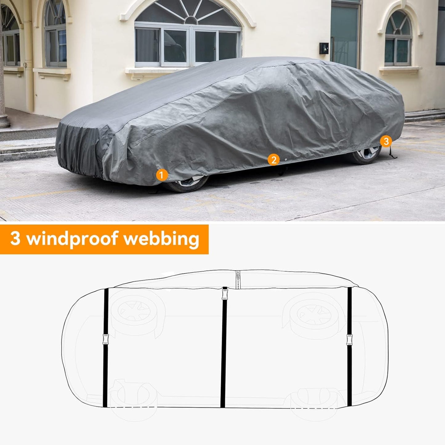 XCAR Ultra Light Waterproof Car Cover for Automobiles All Weather Protection, Windproof & Breathable, Fits Sedan Up to 185"