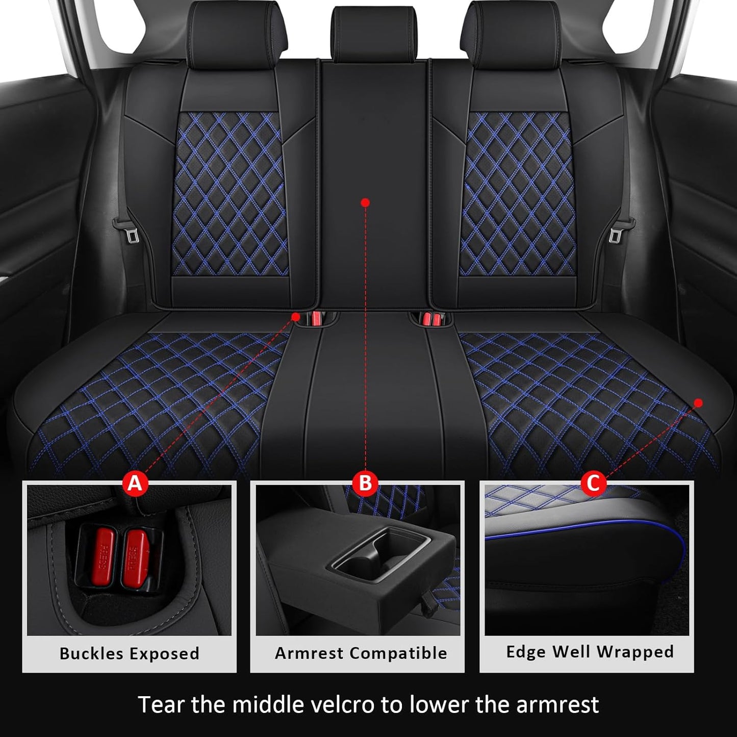 MIROZO Seat Covers for Rav4 Non-Hybrid,Faux Leather Car Seat Covers Compatible with 2019-2025 Toyota RAV4 LE,XLE,XLE Premium,Limited (Black and Blue,Not for Hybrid,Adventure&TRD-Off)