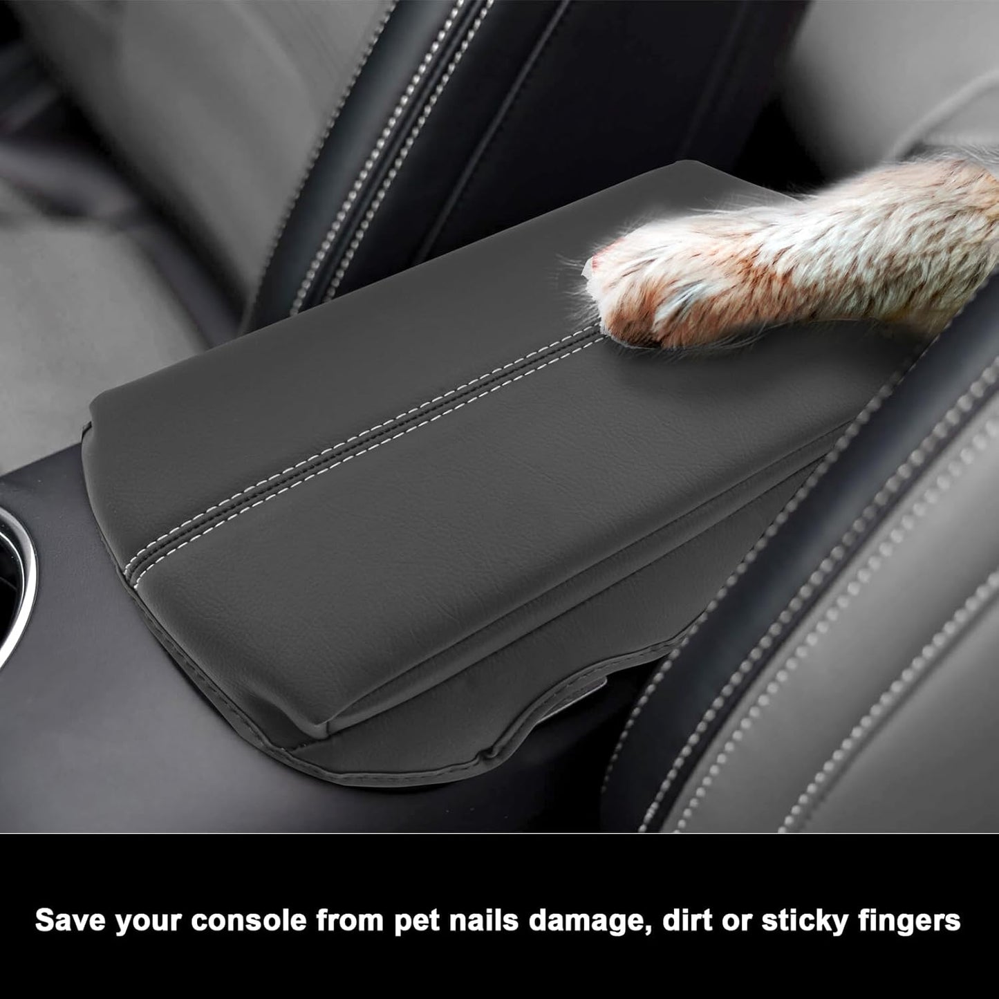 SXCY for 2024 2025 Mustang Armrest Cover (Thickened) for Mustang 2025 Accessories 2024 2025 Mustang Center Console Cover 2025 Mustang Middle Console Cover (Grey Stitched)