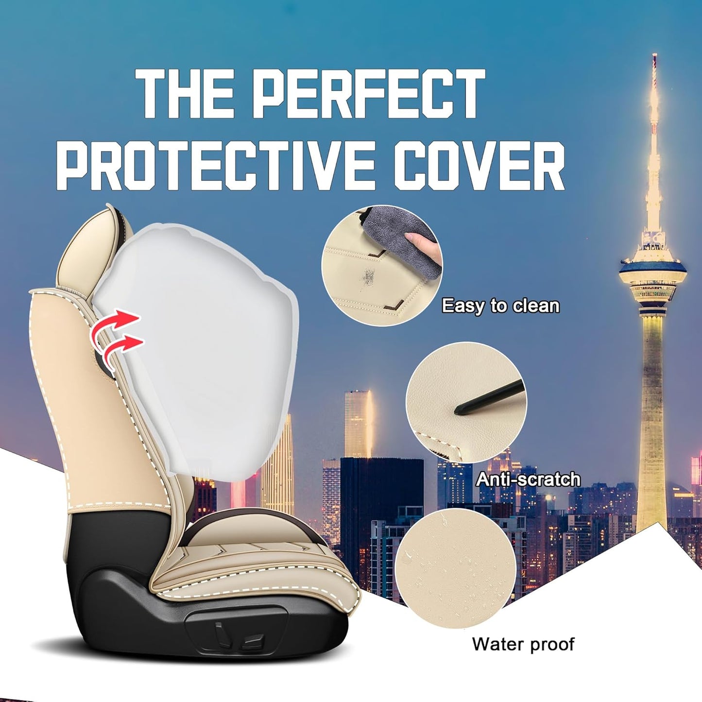 Car Seat Covers for Chrysler Pacifica 2004-2025, Stylish Sport Seat Cover, Premium Nappa Leather Car Seat Cover. Automobile Seat Covers Sets.(Standard 2 Seats/Beige)