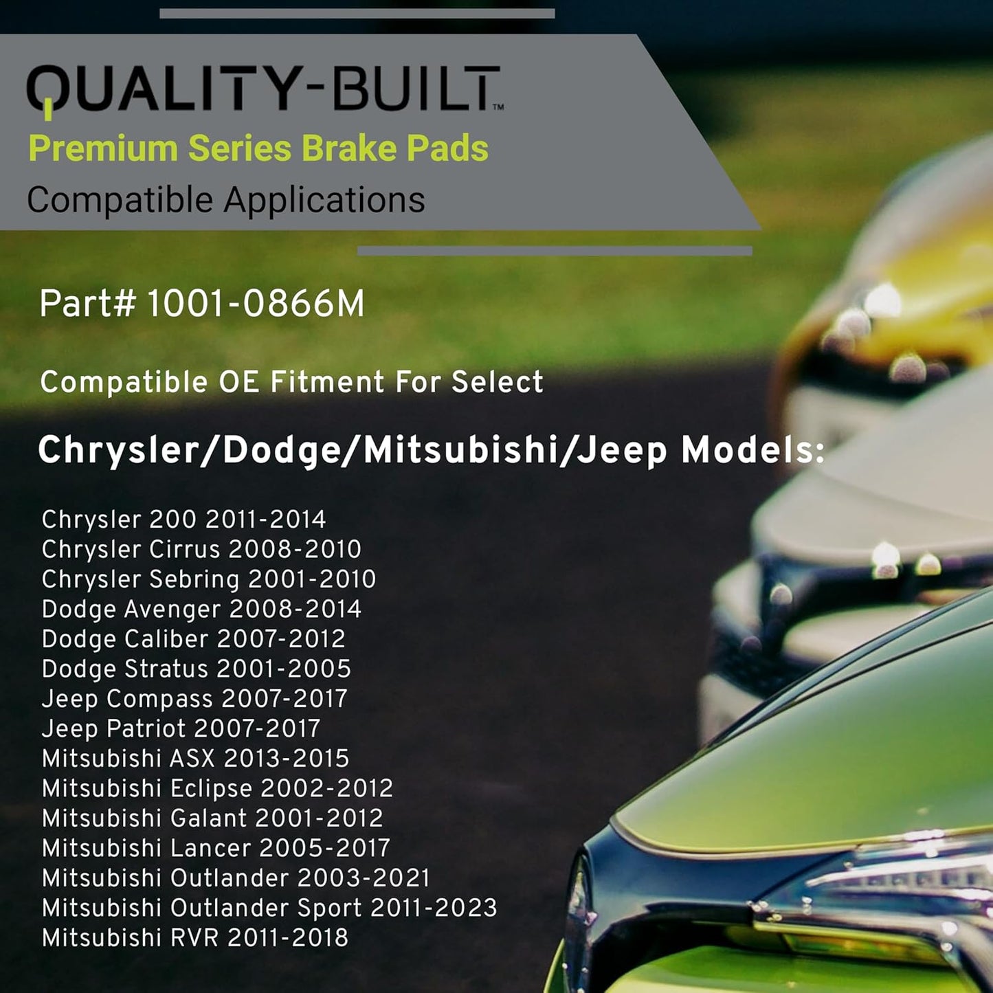 Premium Semi-Metallic Front Brake Pads (1001-0866M) Compatible with 2001-2023 Chrysler/Dodge/Jeep/Mitsubishi (200/ASX/Avenger/Caliber/Cirrus/Compass/Eclipse/Galant/Lancer/Outlander)