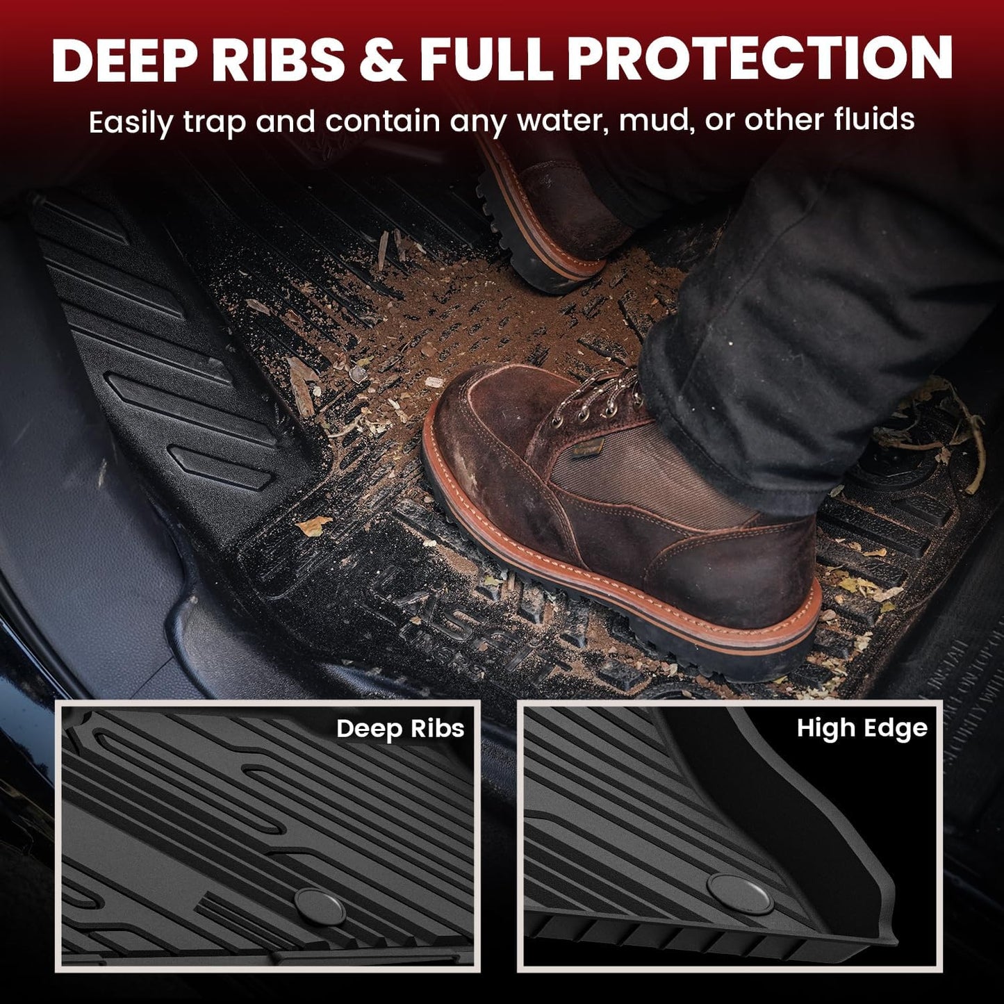 LASFIT Floor Mats for Ford Explorer 2020-2025 6 Passenger TPE All Weather Protector Anti-Slip Floor Liners, 2025 2024 2023 2022 2021 2020 Explorer 6 Seats Accessories, 1st 2nd & 3rd Row, 4pcs Black