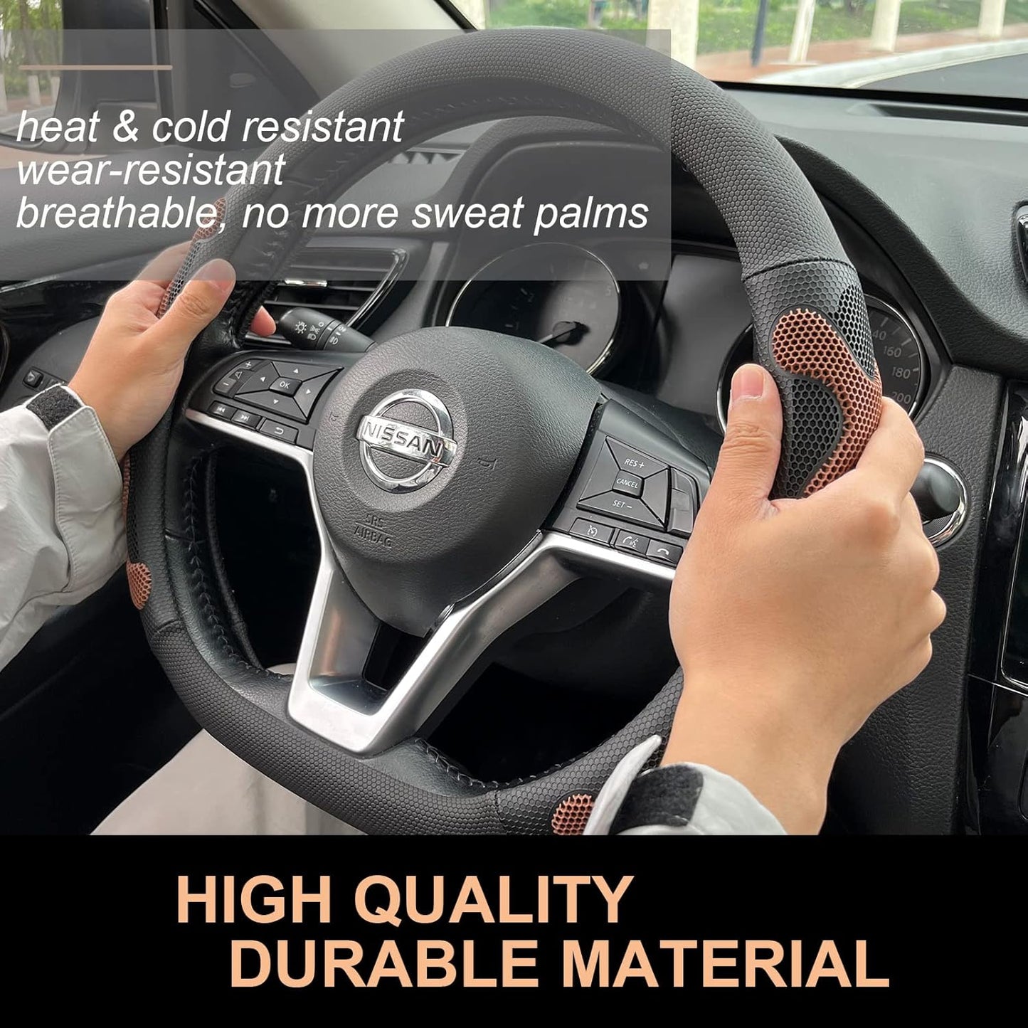 PINCTROT D Shaped Comfy Grip Steering Wheel Cover, Anti-Slip Design, Flat Bottom 14.5-15 Inch(Silicone Brown)