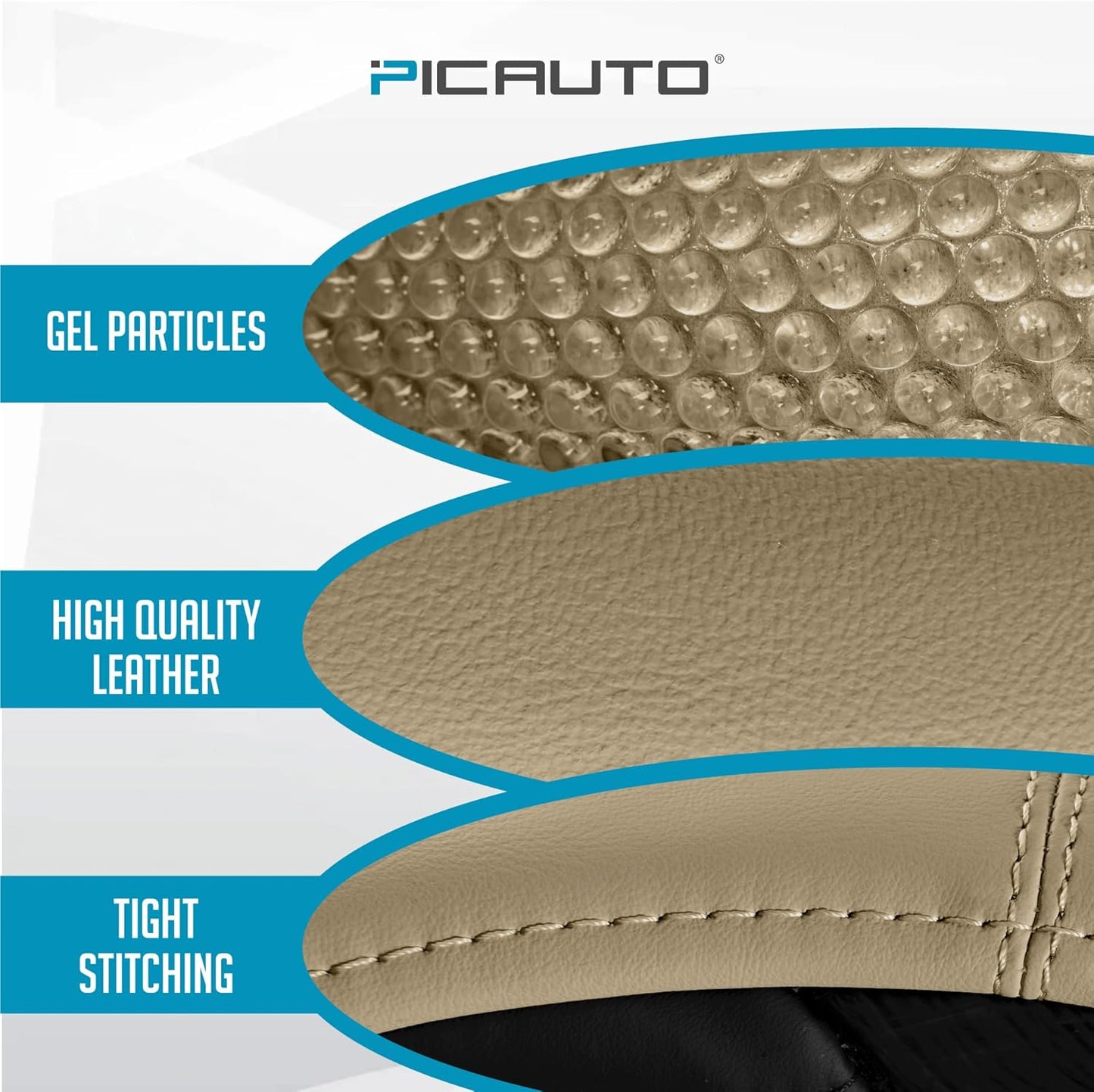 PIC AUTO Gel Particles Steering Wheel Cover, Beige Luxury Leather Car Steering Wheel Protector, Universal Fit 14.5"-15.5" Anti-Slip Car Interior Accessories for Girls & Women