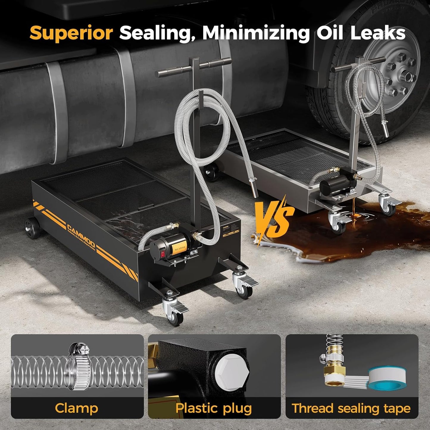 25 Gal Electric Oil Drain Pan, 110V High-Flow Pump, 9.8 FT Hose, 200 W Motor, 2 Locking Swivel Casters and 2 Directional Wheels Stable, Folding Handle, Heavy-Duty for Trucks, RVs, SUVs, Black