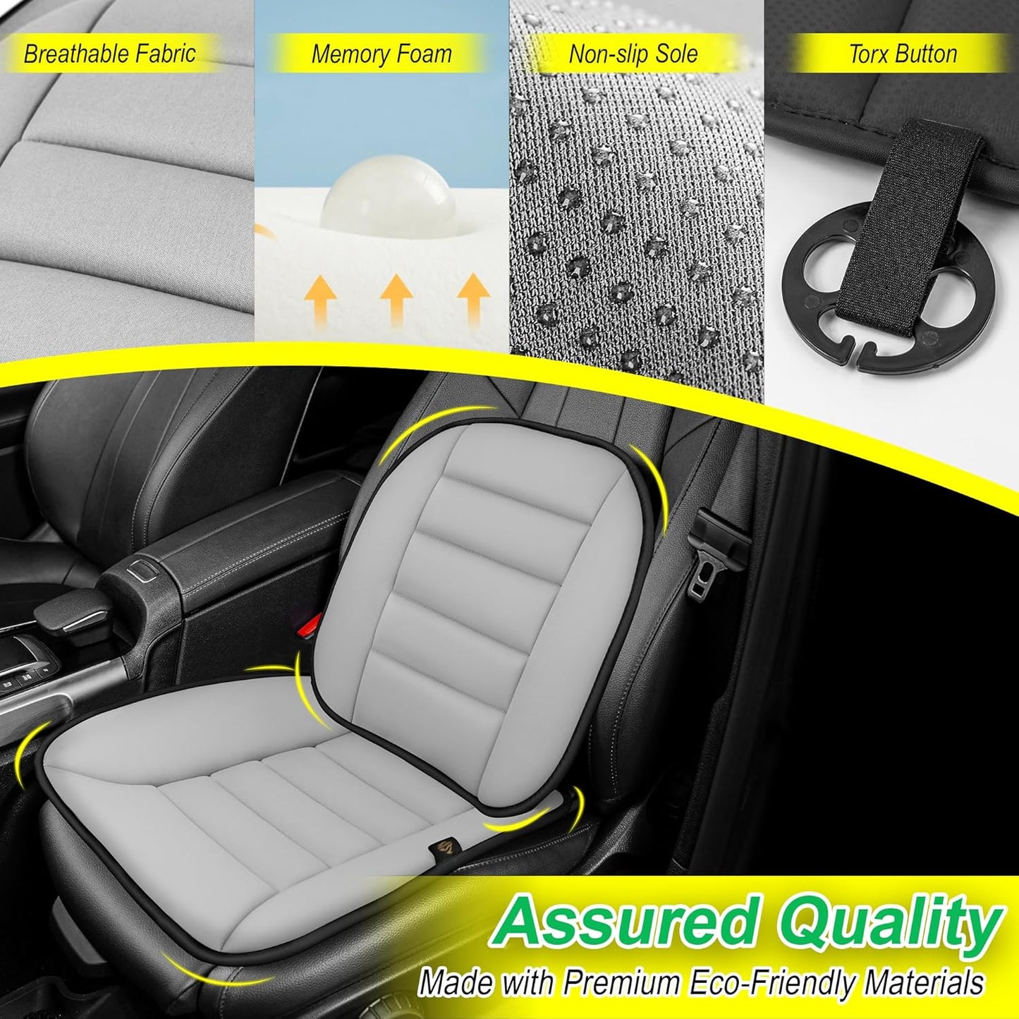 kingphenix Car Seat Cushion with Lumbar Support Pillow: Enhanced Comfort Memory Foam Design for Pain Relief, Ideal for Drivers and Office Use - Ergonomic Lumbar Comfort for Long Sitting - Gray