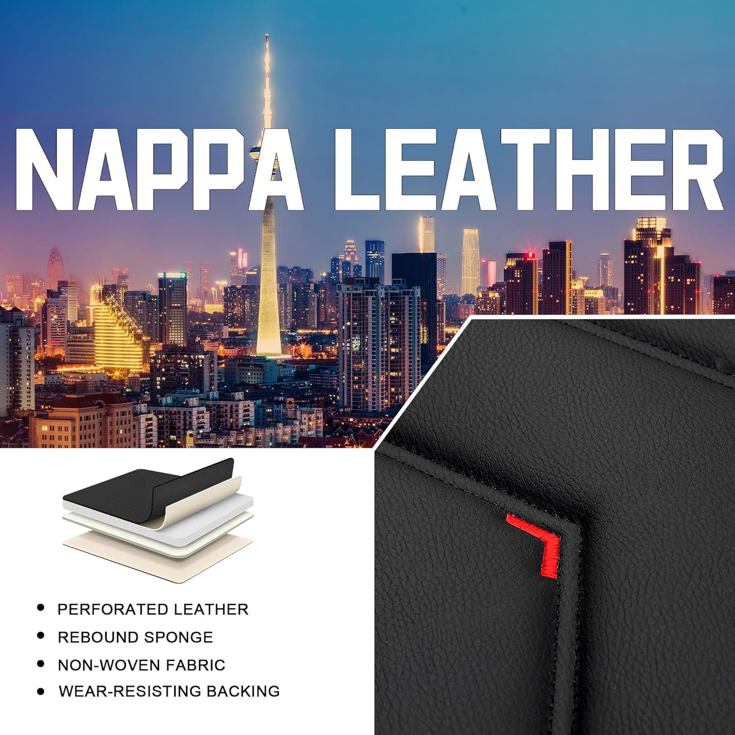 Car Seat Covers for Chrysler Pacifica 2004-2025, Stylish Sport Seat Cover, Premium Nappa Leather Car Seat Cover. Automobile Seat Covers Sets.(Luxury 5 Seats/Black Red)