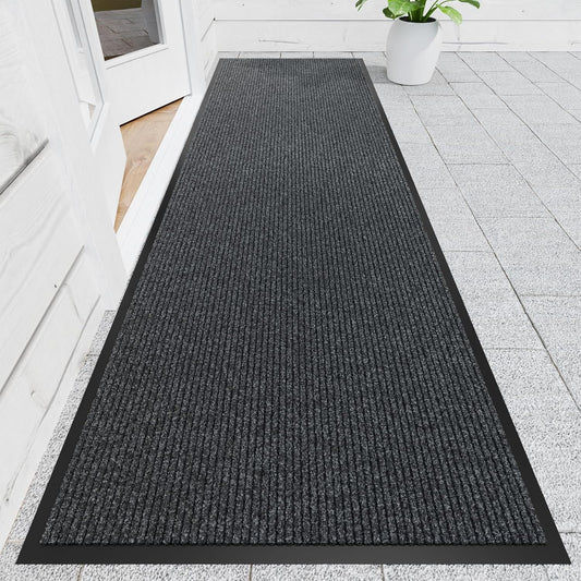 Front Door Mat, 3' x 10' Heavy Duty Indoor Outdoor Welcome Mat for Entryway, Commercial Entrance, Low Profile, Non-Slip, Durable Rubber Backing for Patio, Home