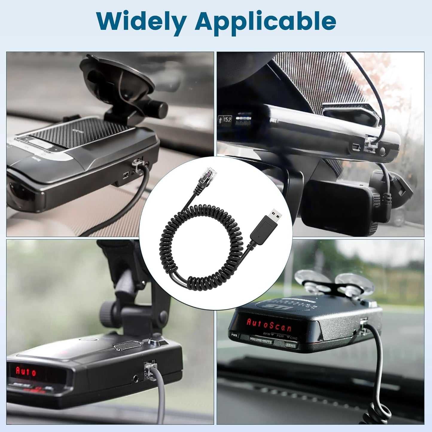 Radar Detector Cable, USB 2.0 to RJ11 Plug Cable 5V-12V Power Cord, Compatible with R3/7/1, Escort 360 Passport 9500i/7500S/8500/7500 and Other Radar detectors