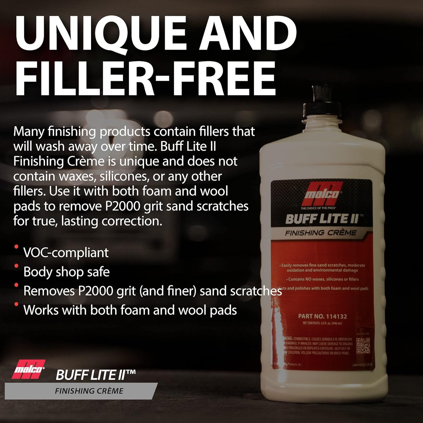 Malco Buff Lite II Finishing Crème – One-Step Professional Cutting, Polishing and Finishing Compound/Removes Brush Marks, Car Wash Scratches, and Snow Brush Scratches / 1 Gallon (114101)