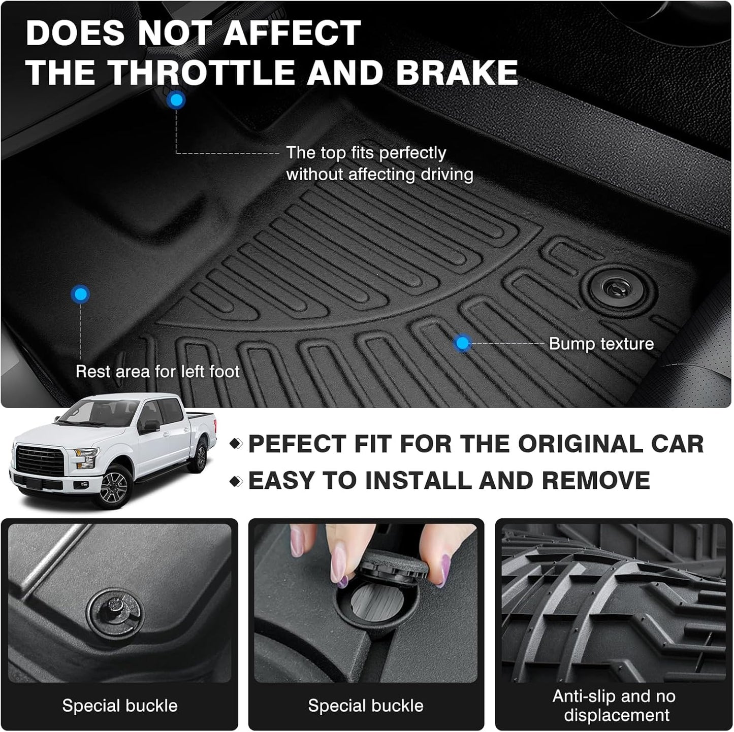 Powerty Floor Mats for 2015-2025 Ford F-150 SuperCrew/F150 Lightning Accessories All Weather Floor Liner 3D TPE 1st & 2nd Row Floor Mat Heavy-Duty Floor Liners
