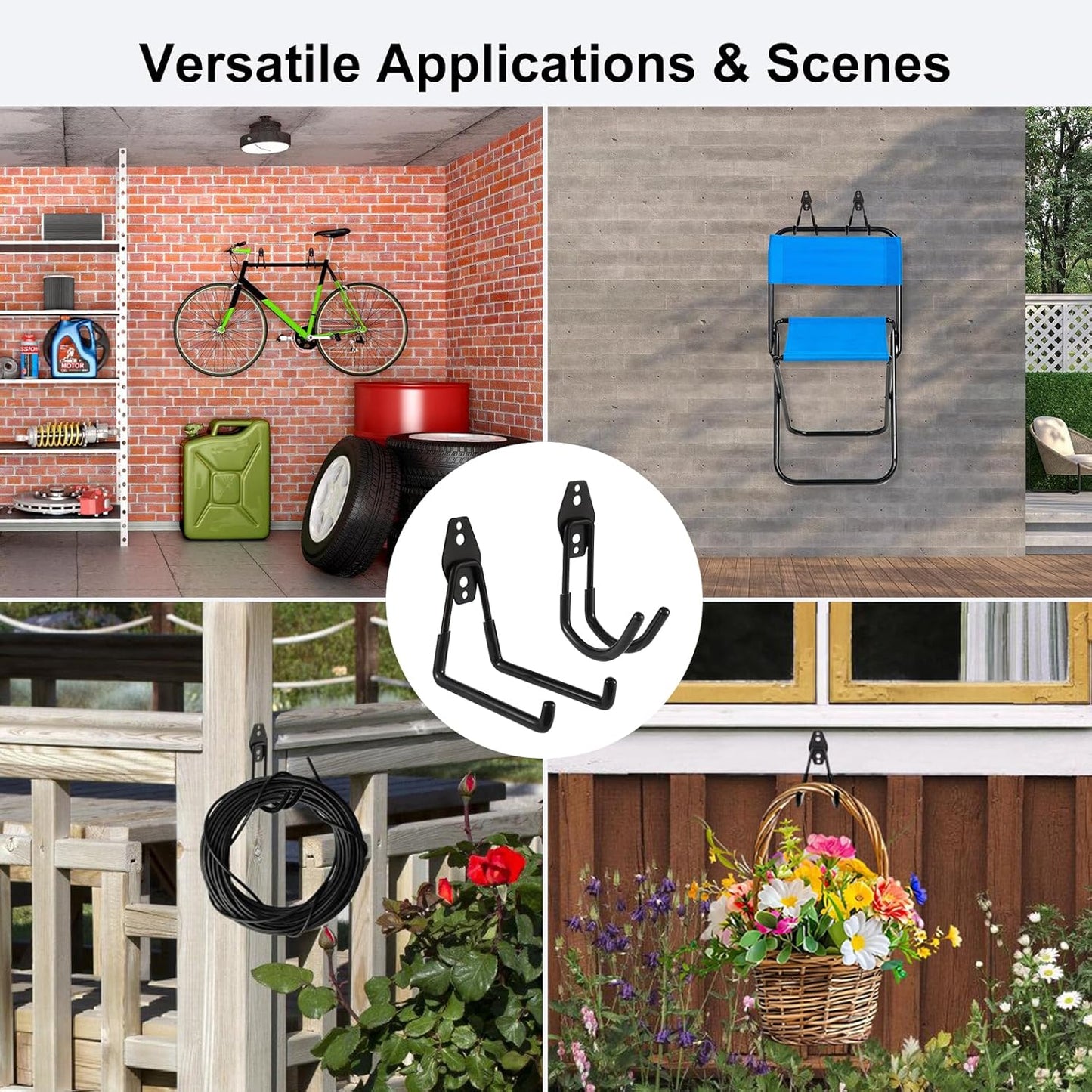 Garage Hook Heavy Duty Wall Storage Hangers, 16 Pack Garage Storage Hooks Steel Tool Organizer Black for Ladders, Ropes, Garden Tools