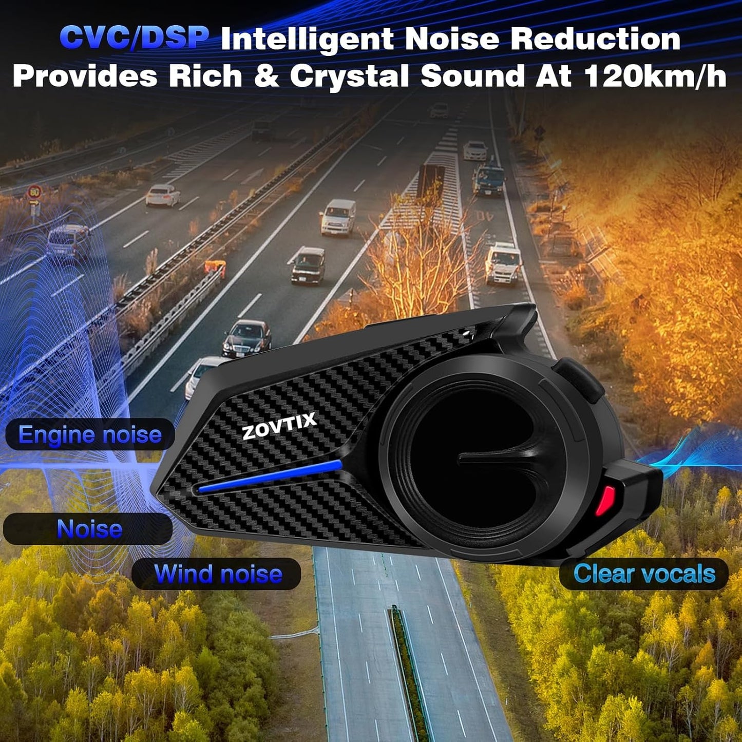 Motorcycle Helmet Headset Support 8 Riders Group Intercom Communication System, Motorcycle Headset with Music Sharing/HiFi Sound/3 EQ Music Modes/Noise Cancellation/IP67/FM Radio/Wake up Siri - 1 Pack