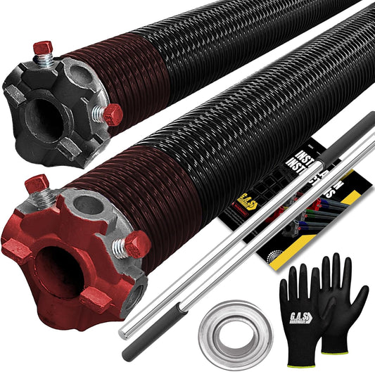 Garage Door Torsion Spring 234x1.75x33 Includes 1” Steel Bearing, Non-Slip Gloves, and Winding Bars for Left and Right Side of Garage Door Precision E-Coating 5-Year Warranty Min. 30,000 Cycles (Pair)
