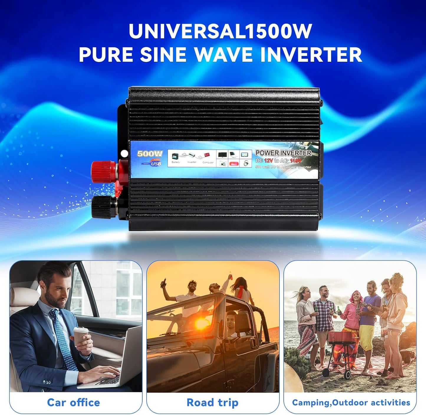 Power Inverter 500W Car Power Inverters,12 Volt Inverter Car Cigarette Inverter,12V DC to 110V AC Car Plug Adapter Outlet Converter for Laptop Vehicles Camping Road Trip Essentials Adults