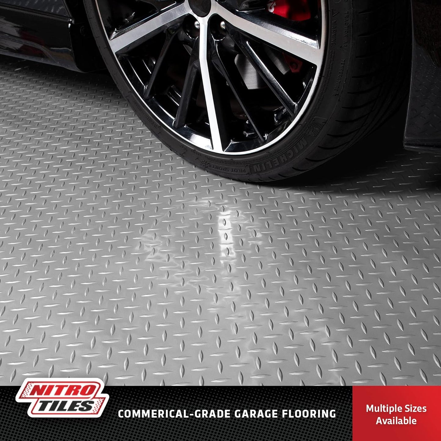 IncStores 2.5mm Thick Commercial-Grade Nitro Roll Garage Floor Mat | Flexible Vinyl Floor Mat for a Stronger and Safer Garage, Workshop, or Trailer | Diamond-Plate, Midnight Black, 10' x 100'