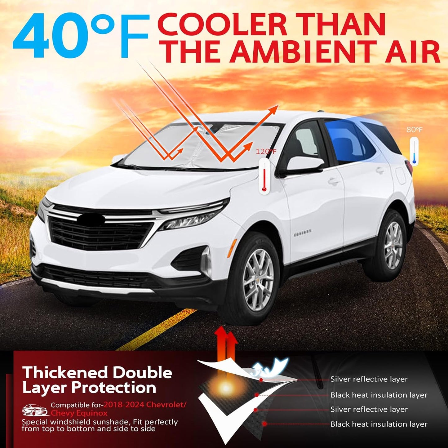 KAYZT Windshield Sun Shade for 2018-2024 Che-vrolet/Chevy Equinox (Not for Equinox EV) Foldable Sunshade Front Window Custom Fit Car Accessories