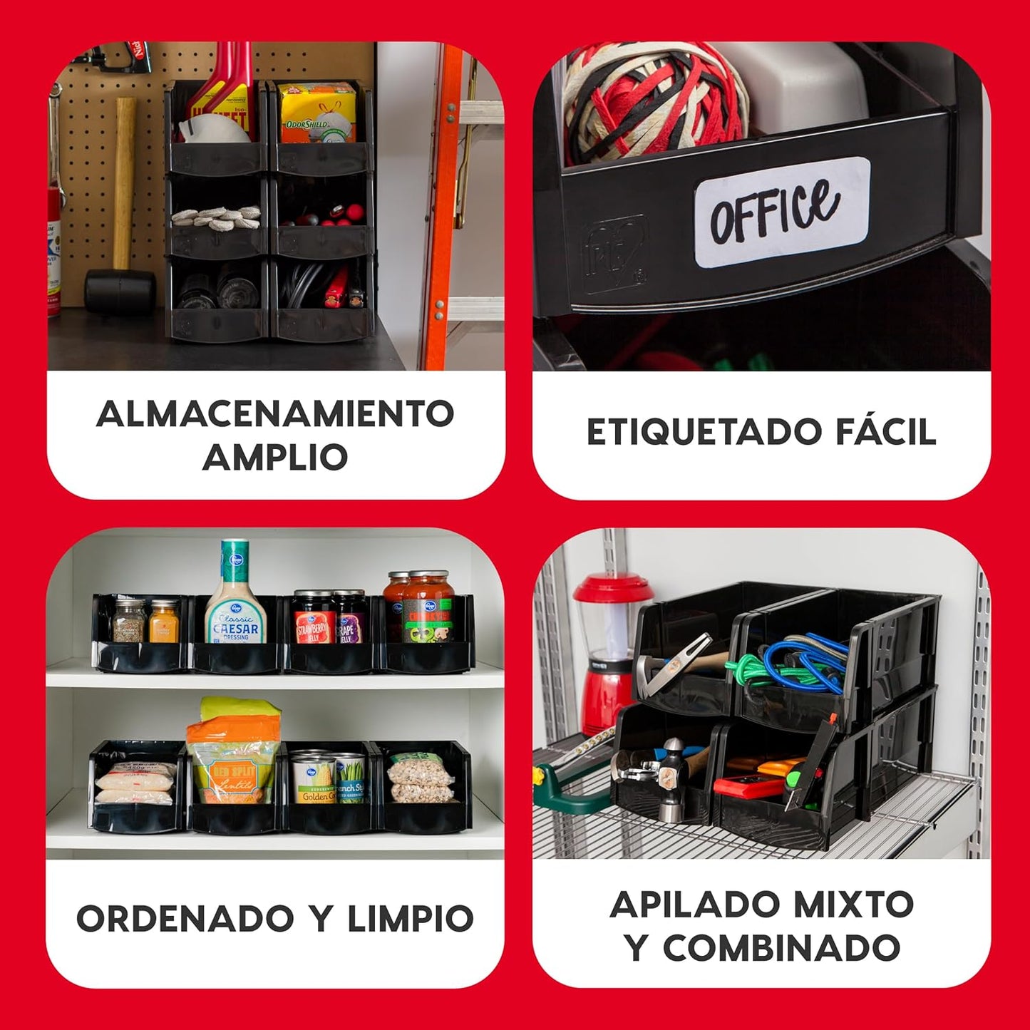 IRIS USA Plastic Shelf Bins Stackable Open Front Storage Bins Plastic Hanging Organizer Bin Caddy Basket for Hardware Crafts, Small Parts, Nuts and Bolts, Tool Storage - Medium Black 8 Pack