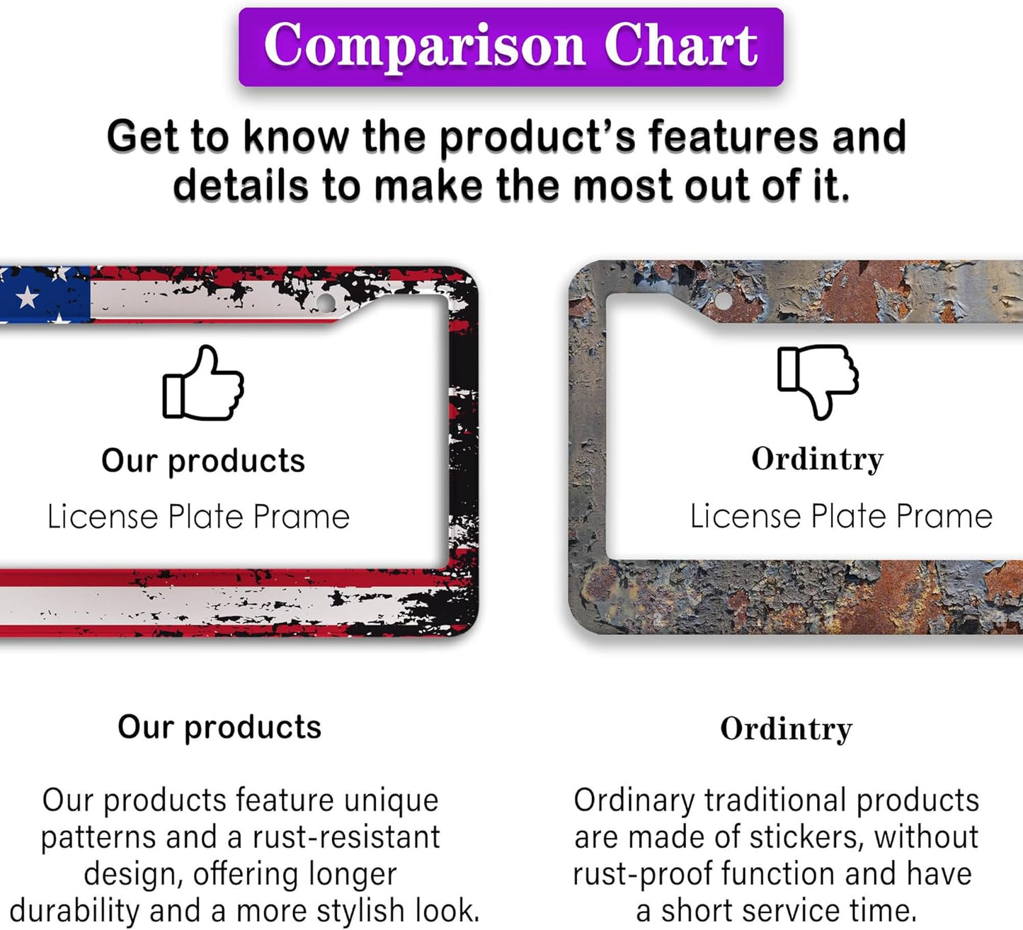 License Plate Cover Multicolor License Plate Frames Patriotic USA American Flag Aluminum Metal Car Accessory 2 Pack with Screw Covers Set