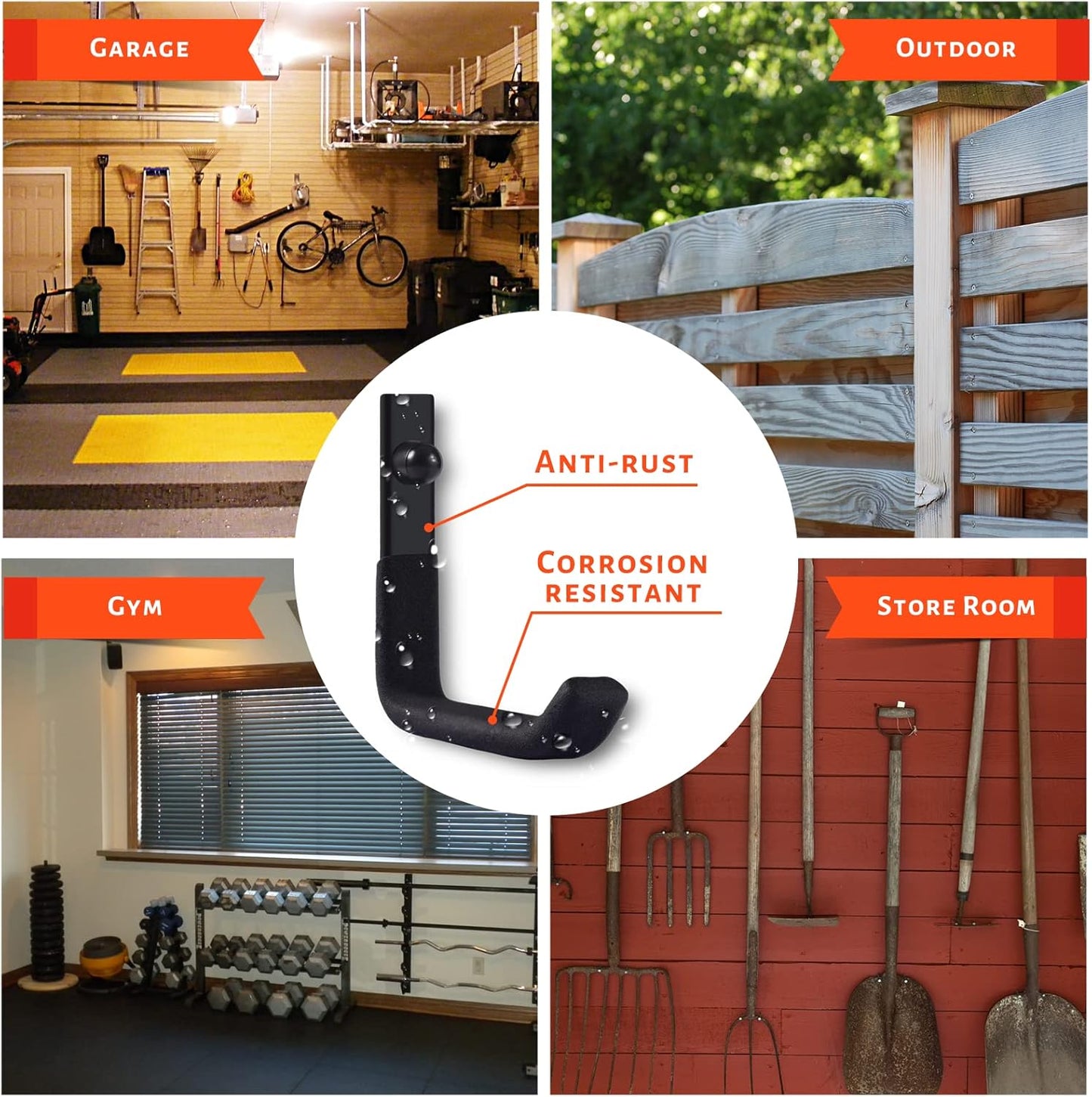 4 Pack Garage Storage Hooks, Ladder Hangers, Steel Wall Mount Hooks, Utility Hooks for Hanging Heavy Duty Shed Tools, Ropes, Garden Hoses, Shovel, Bulk Items, etc.（88lbs, 4Inch）