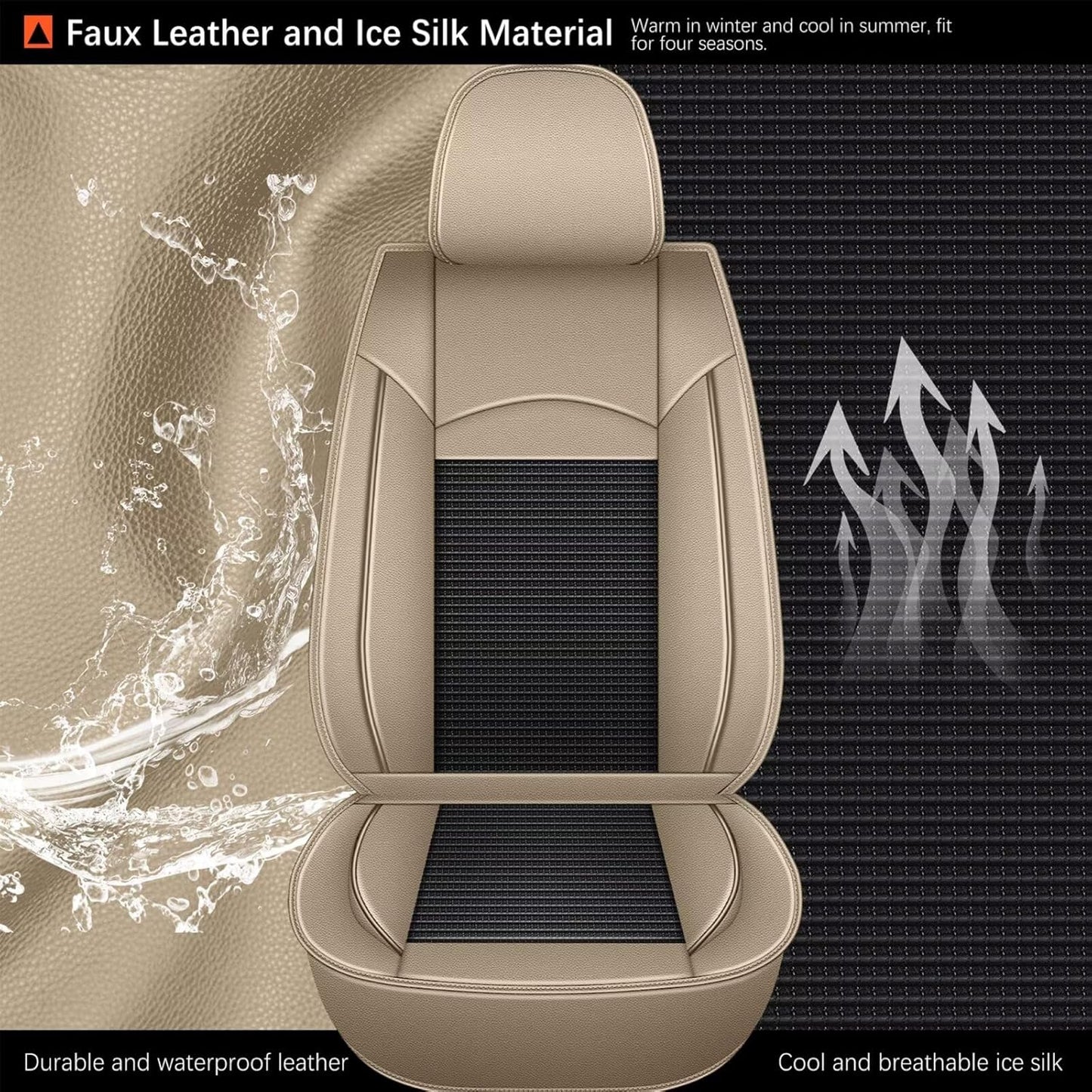 2 Front Seat Covers Fit for Toyota Camry 2012-2023 2024 2025: Car Seat Covers Leather Waterproof Ice Silk Breathable Car Seat Cushion Protector (2 Seats, Black & Beige)