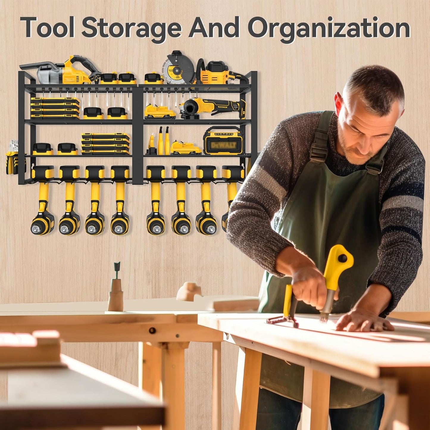 Power Tool Organizer Wall Mount, 4 Layer Heavy Duty Metal Power Tool Storage Rack, 8 Drill Holders Wall Mount, Utility Racks Cordless Tool Storage Rack for Garage Workshop Fathers Men Gift