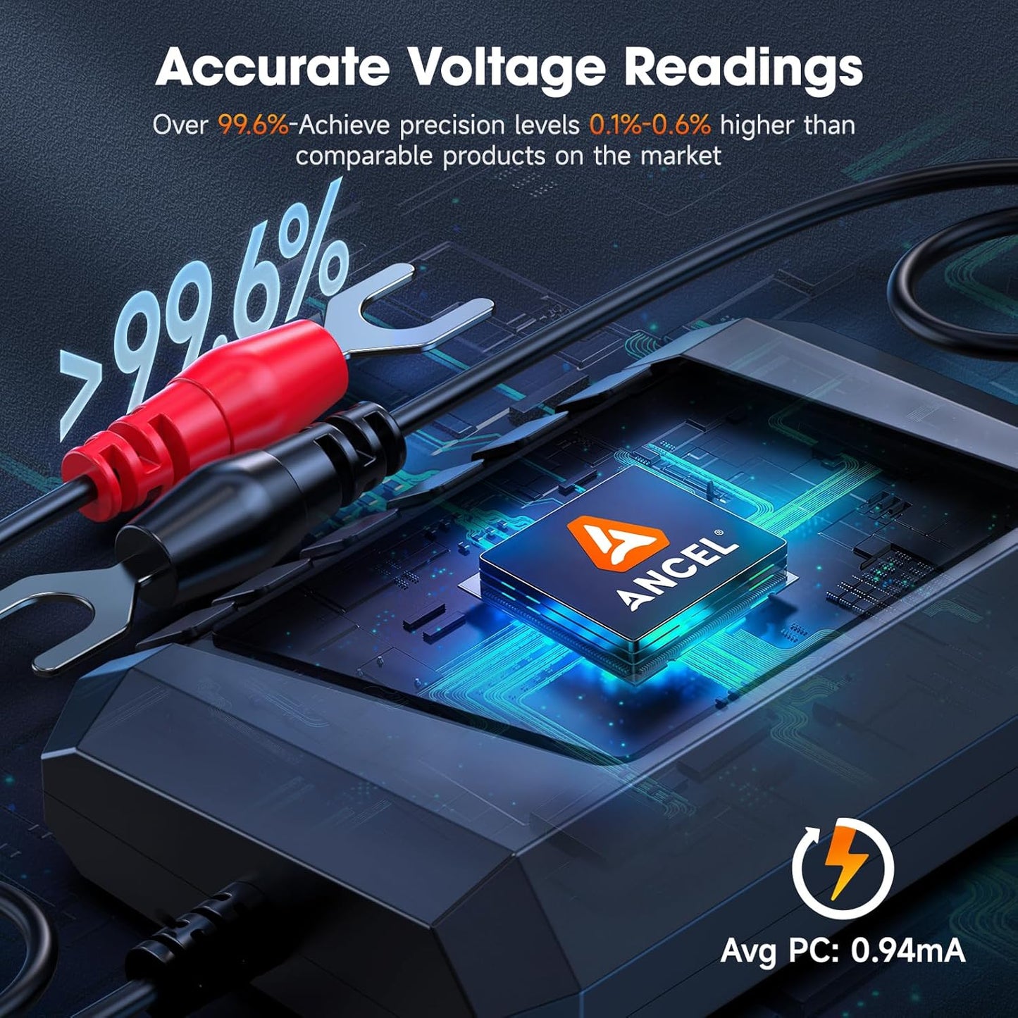 (Upgraded BM300) ANCEL BM300 Pro 6V 12V 24V Battery Monitor - Bluetooth 5.3 Battery Monitor with Charging, Cranking System Test & Alarm - IP67 Waterproof Voltmeter for Trucks, Cars, Motorcycles, Boats