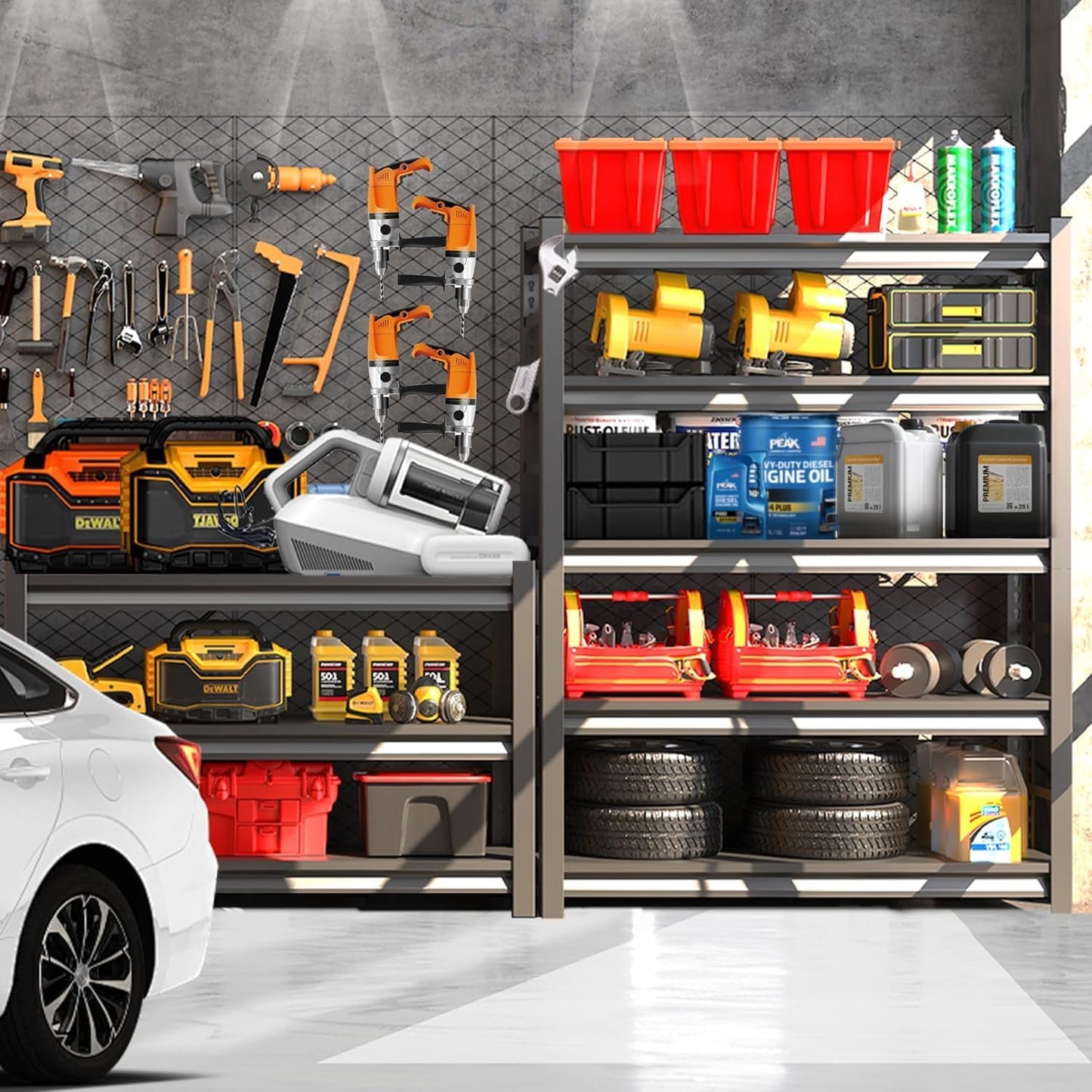 Metal Garage Shelving Unit, Heavy Duty 5-Tier Adjustable Storage Rack, Steel Shelving,2000 lbs Capacity, Industrial Shelves for Heavy Tools and Equipment (5-Tier 59" H x 32" W x 14" D)