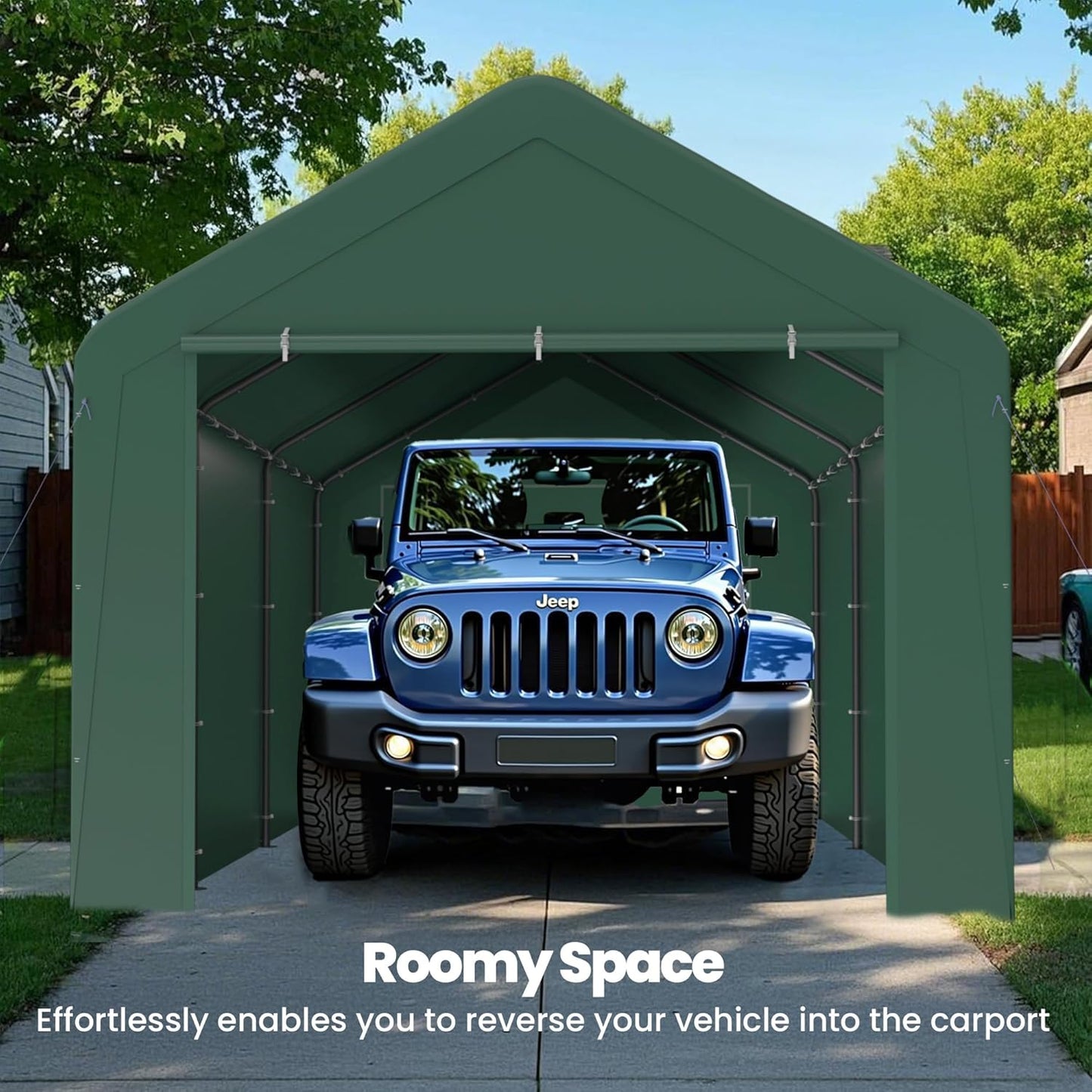 GOJOOASIS 10x20 Carport Heavy Duty Portable Garage Shelter Metal Car Canopy Tent with UV-Resistant & Weatherproof Top Cover for RV & Vehicles (Green, 10x20 with sidewalls)