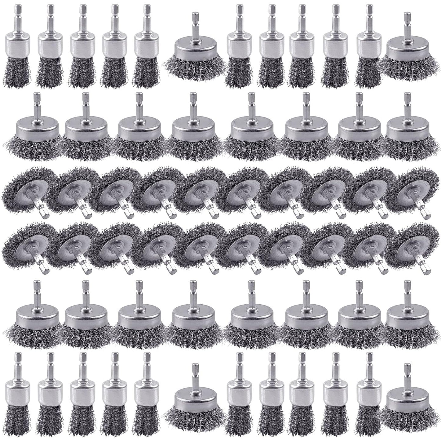 60 Pack Rocaris Carbon Steel Wire Wheel Brush Set - Cup, Wheel, and Pen Brushes With 1/4-Inch Hex Shank for Rust Removal, Corrosion and Scrub Surfaces