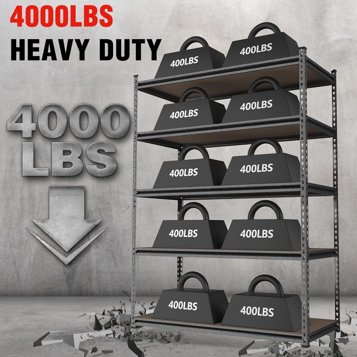 WORKPRO 5-Tier Metal Storage Shelving Unit, 36”W x 18”D x 72”H, Adjustable Storage Rack Heavy Duty Shelf with Particle Board, 4000 lbs Load Capacity (Total) for Garage Warehouse, Black/Silver