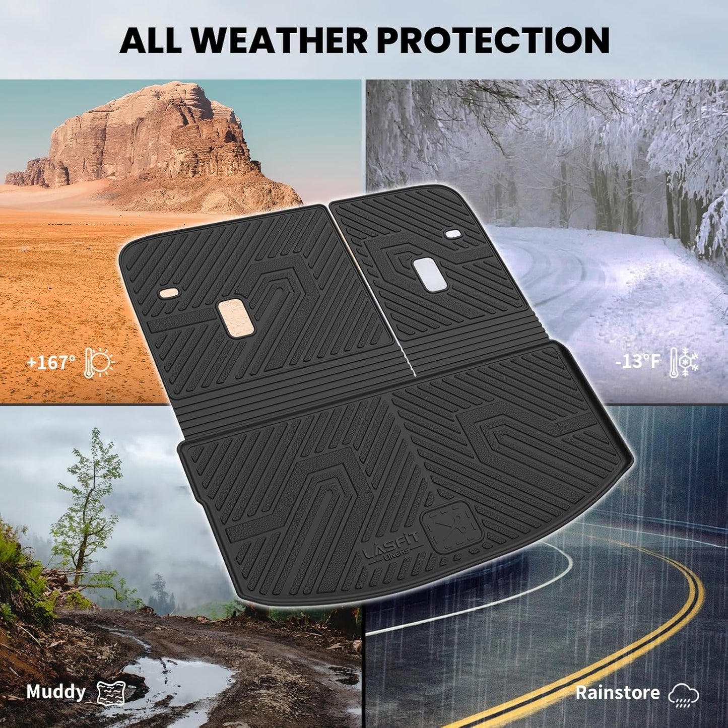 LASFIT Cargo Mat and Backrest Mat for Mazda CX-90 / CX 90 PHEV 2024 2025 7&8 Seats(Not for 6 Seats) TPE Custom Fit All Weather Trunk Mat Liner Waterproof CX90/CX90 PHEV Cargo Tray Accessories, Black