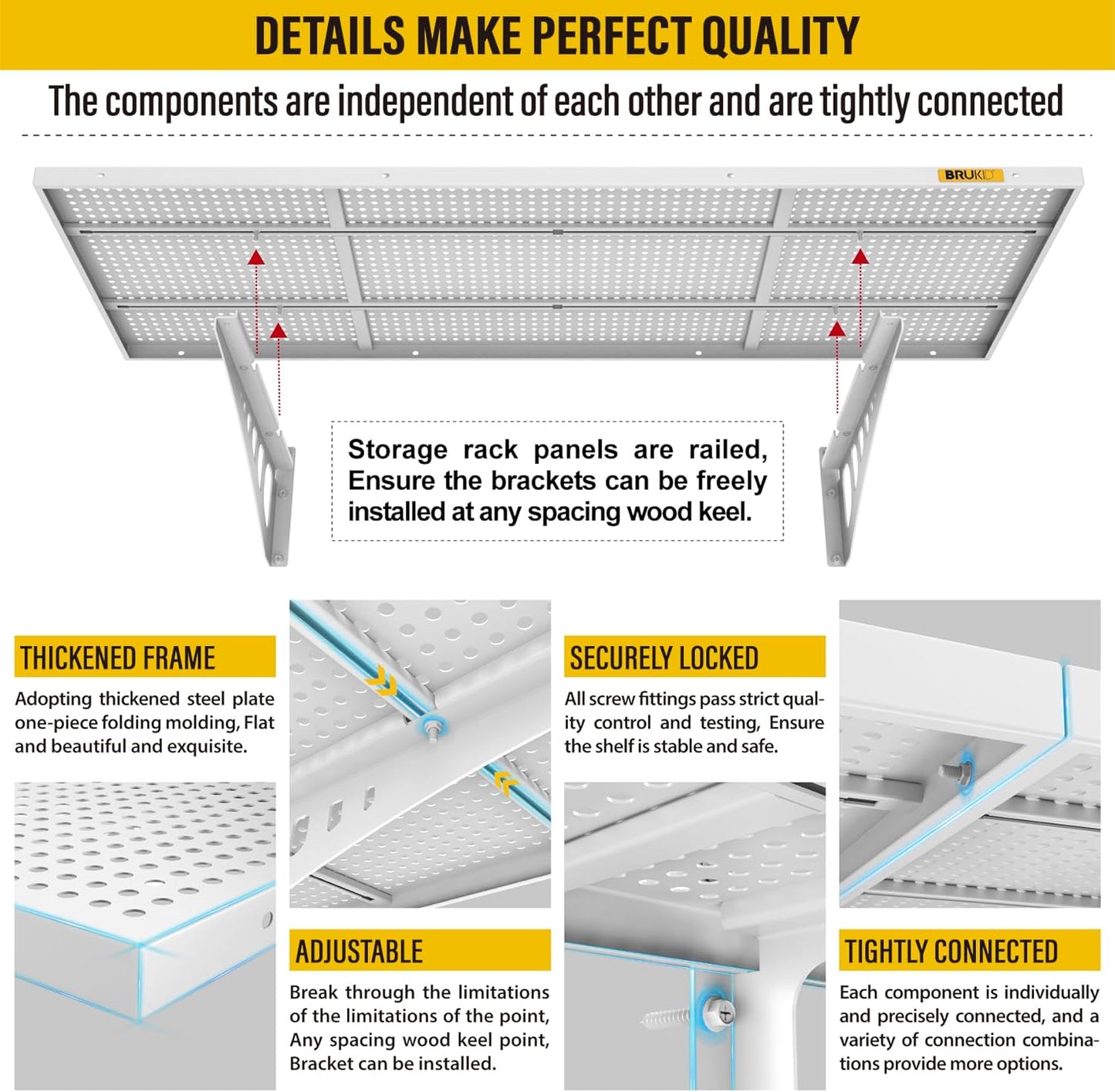 4Pack 1.64x4ft Adjustable Metal Garage Wall Shelving Heavy Duty Garage Storage Shelf Wall Mounted White