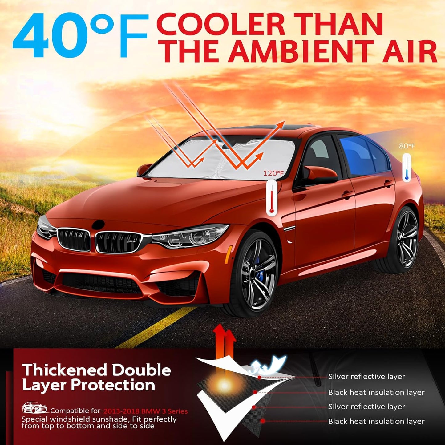 KAYZT Windshield Sun Shade for 2013-2018 BMW 3 Series/F30/F31/F80/M3 Foldable Sunshade 3 Series 330i 328i 320i 325i 335i Front Window Custom Fit Car Accessories