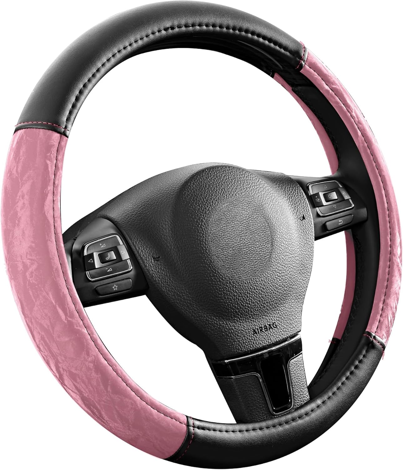 PIC AUTO Steering Wheel Cover, Silk Grain Leather Car Steering Wheel Protector, Comfortable Grip, Universal 14.5-15.5 Inch Anti-Slip Steering Wheels Accessories for Men & Women (Pink)