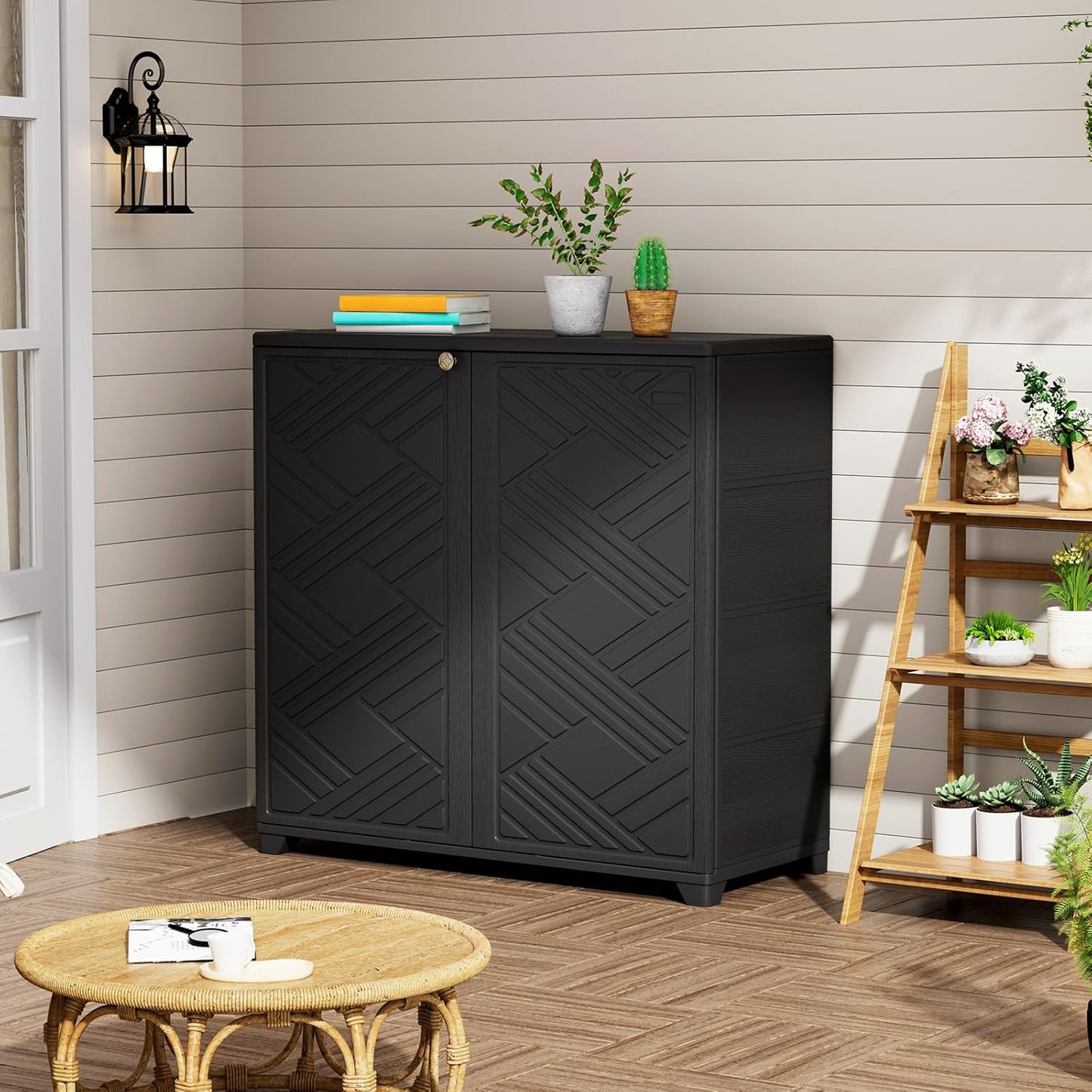 ZZM Indoor/Outdoor Storage Cabinet Waterproof, 34"x15"x34" Plastic Outdoor Storage Box for Garden Balcony Bathroom, All Weather Outdoor Storage Clearance, DIY Usage, with 1 Shelf (Black)