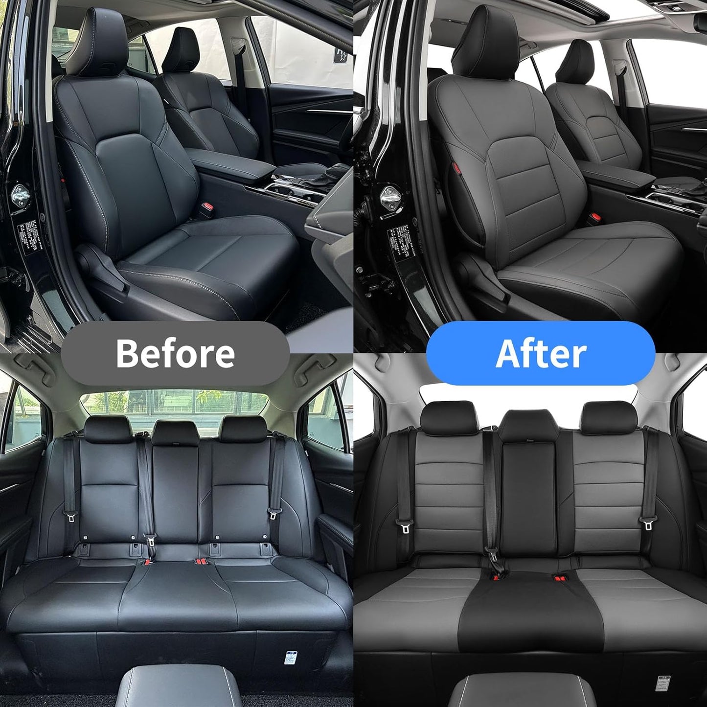 coverdream Custom Fit Camry Car Seat Covers for 2025 Toyota Camry Hybrid LE,SE,Full Coverage,Airbag Compatible Waterproof Leather Car Seat Protector(Full Set,Black/Gray)