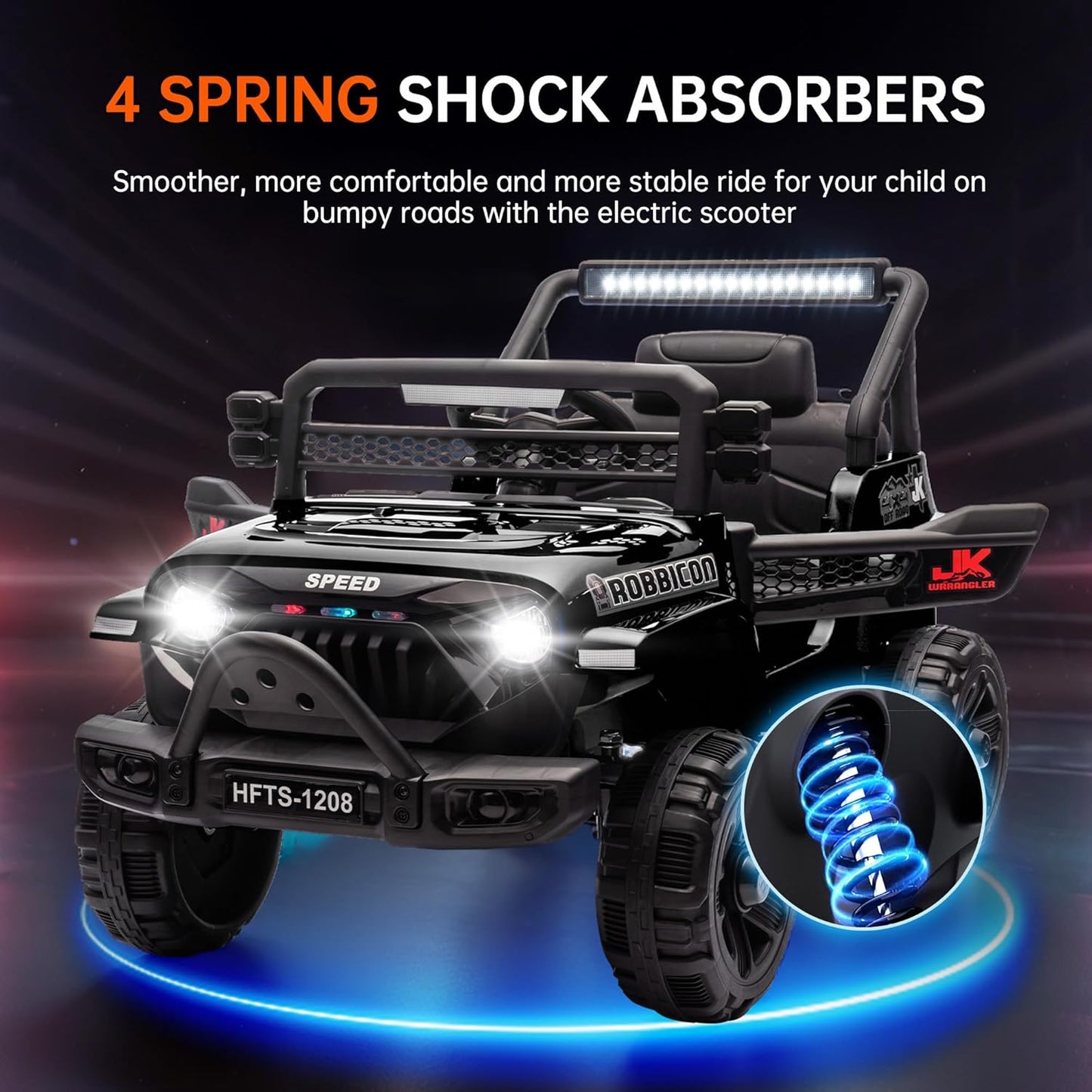 12V Ride on Electric Truck Car for Kids, 12V Kids Electric Vehicles w/Remote Control, Four-Wheel Suspension, USB, Bluetooth, Power Display, Lights, Battery Powered Ride on Toys for Boys Girls (Black)