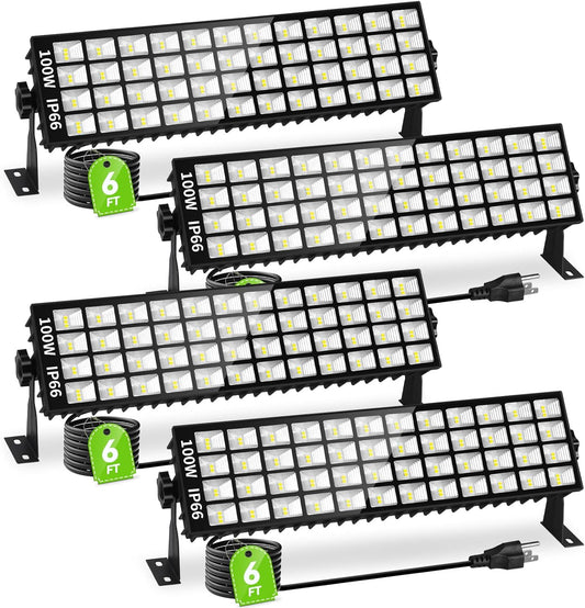 4 Pack LED Shop Lights, 100W 11000LM Plug in Garage Light with 6FT Power Cord, IP66 Waterproof Work Bench Shop Lights for Garage, Workshop, Warehouse, Outdoor, Yard, Garden