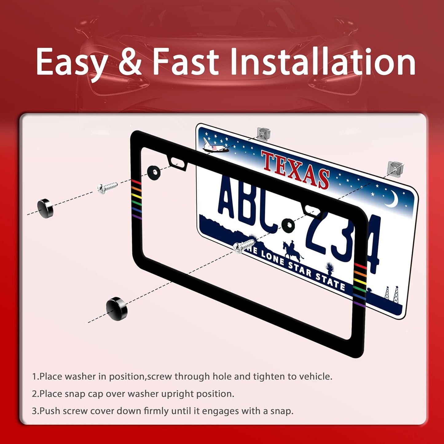 Gay Rainbow Line License Plate Frame Funny LGBT License Plate Frames Stainless Steel Accessories Cars Decor with 2 Holes and Screws Fits Standard Us Ca Vehicles License Plate Holder 12.2 X 6 Inch