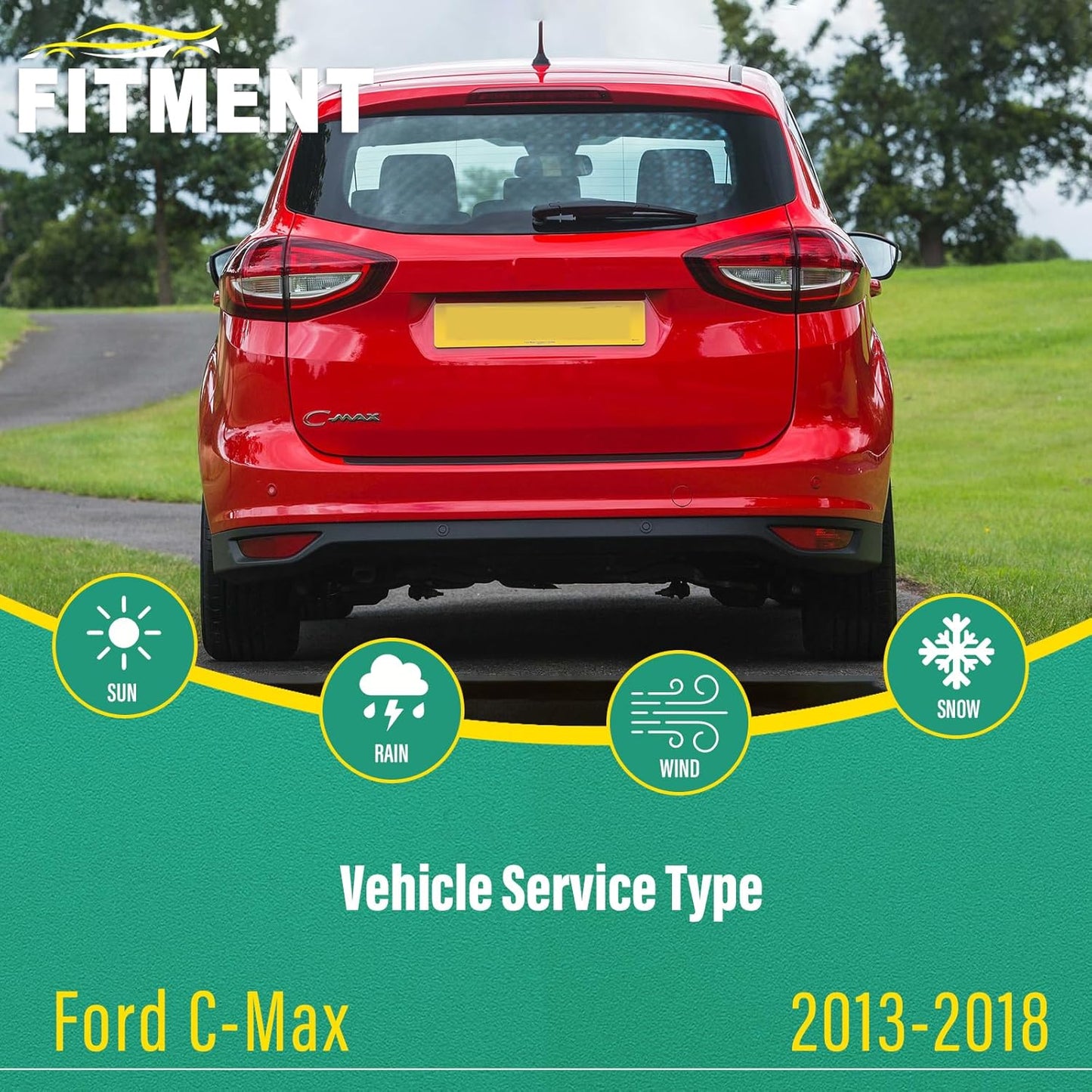 28" 26" 12" Windshield Wiper Blades Replacement for Ford CMax C-Max 2013 2014 2015 2016 2017 2018 Premium All Weather Front Rear Wipers Set - OEM Quality (Pack of 3)