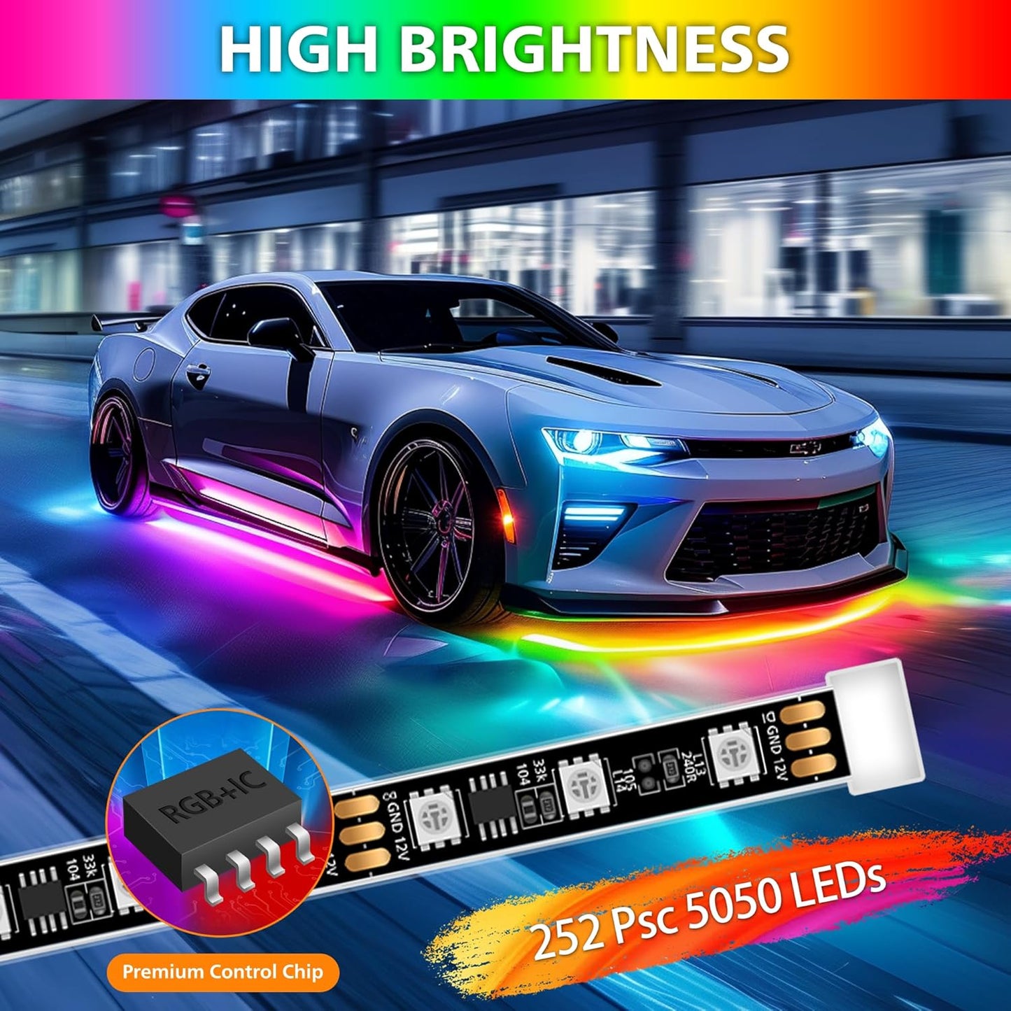 Underglow LED Lights for Cars 252 LEDs RGBI Neon Accent Strip Lights with App and 16 Million Colors DIY & Music Mode Underbody Exterior Lights Kit for RV SUV Truck Boat 12V